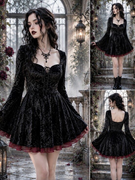 Dolls Kill Dresses & Skirts - NWT Dolls Kill House of Widow Black Crushed Velvet Lace-Up Bell Sleeve Gothic S